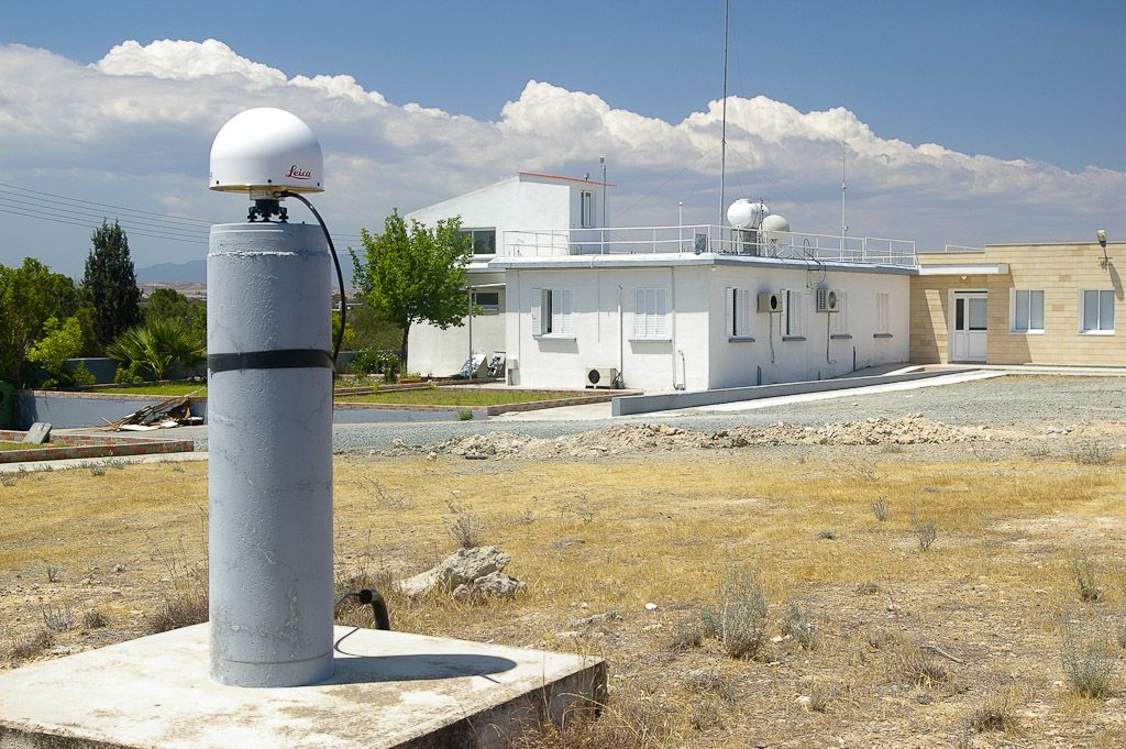 GNSS Antenna LEIAT504GG, pillar and the building of the Meteorological Radiosonde Station in Nicosia-Athalassa.